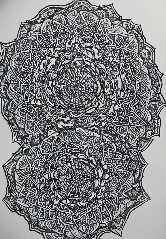 Image similar to symmetric fish mandala ink drawing