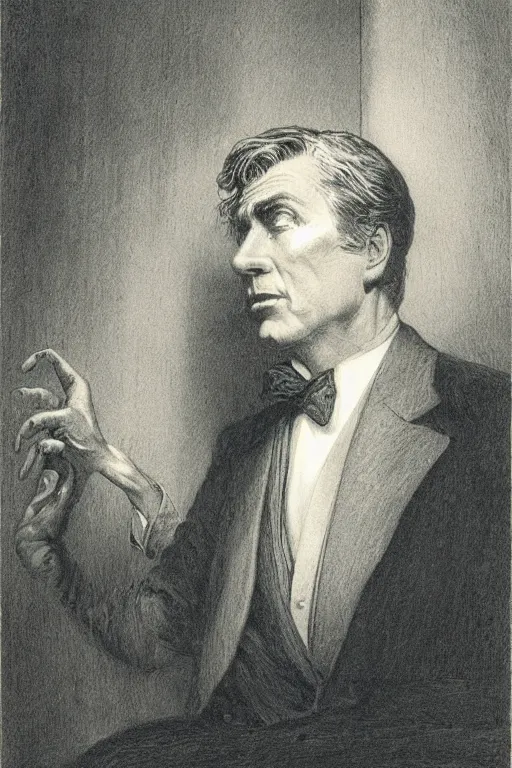 Image similar to portrait of Blake Carrington, Gustave Dore lithography