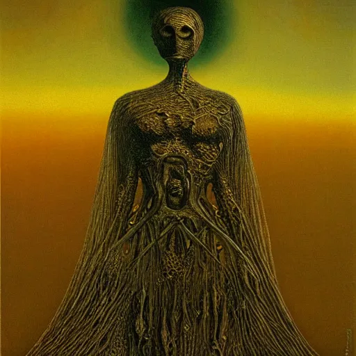 Image similar to the queen of the sun by zdzislaw beksinski and h. r. giger, oil on canvas