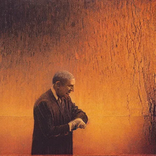 Image similar to the maddening silence of benjamin netanyahu, painting by beksinski