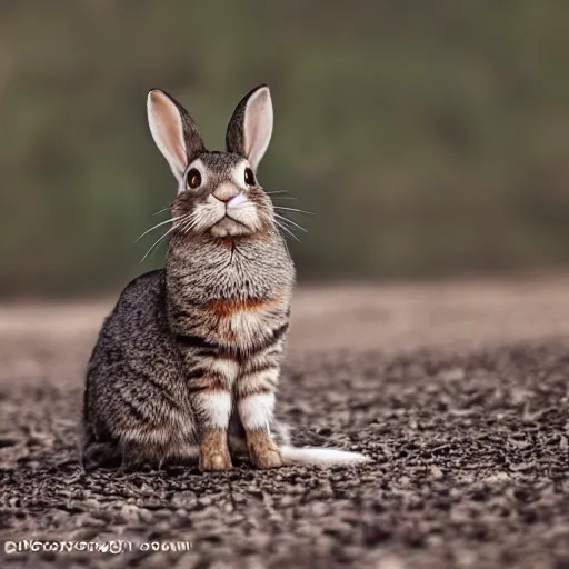 Image similar to high quality photography of species that is rabbit cross cat on simple blurred background from National GeoGraphic Award winning.