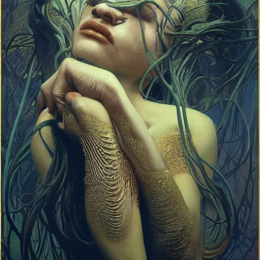 Prompt: sade by zdzisław beksinski, iris van herpen, raymond swanland and alphonse mucha. highly detailed, hyper - real, beautiful