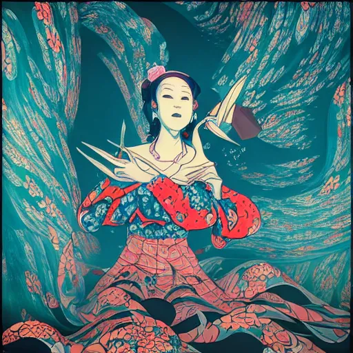 Image similar to james jean style, utagawa kunisada style, vfx art, unreal engine render, claymation style, colourful, volumetric light, digital painting, digital illustration, dramatic light,