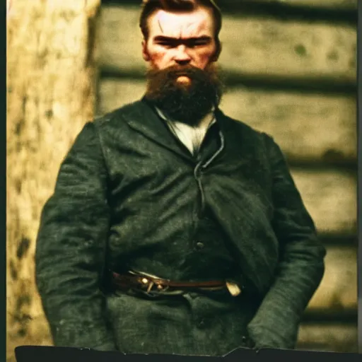 Prompt: ned kelly, close - up, hd color photo, epic action pose