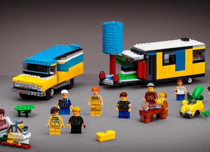 Image similar to product photo still of walter white winnebago lego playset, 8 k, 1 2 0 mm macro, f 1. 8, studio lighting, key light