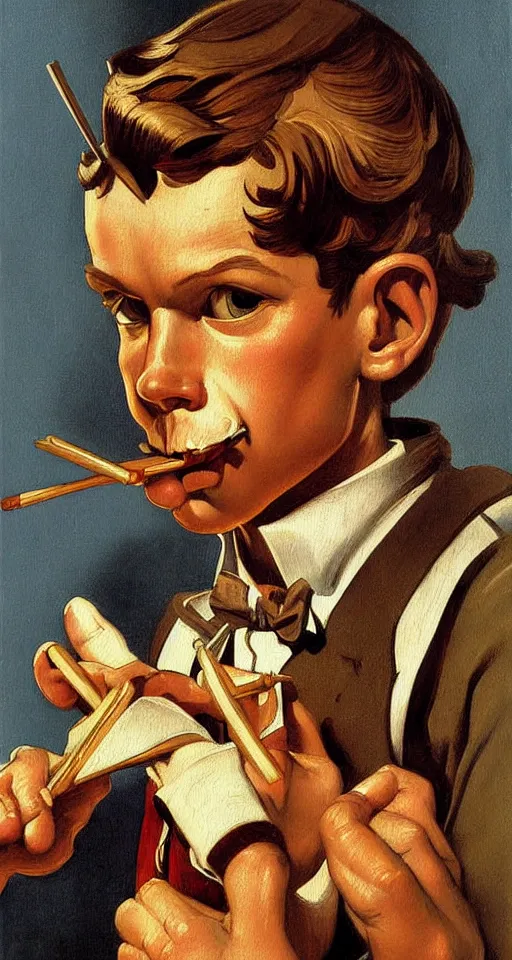 Image similar to pinocchio highly detailed painting by alberto mielgo, j. c. leyendecker