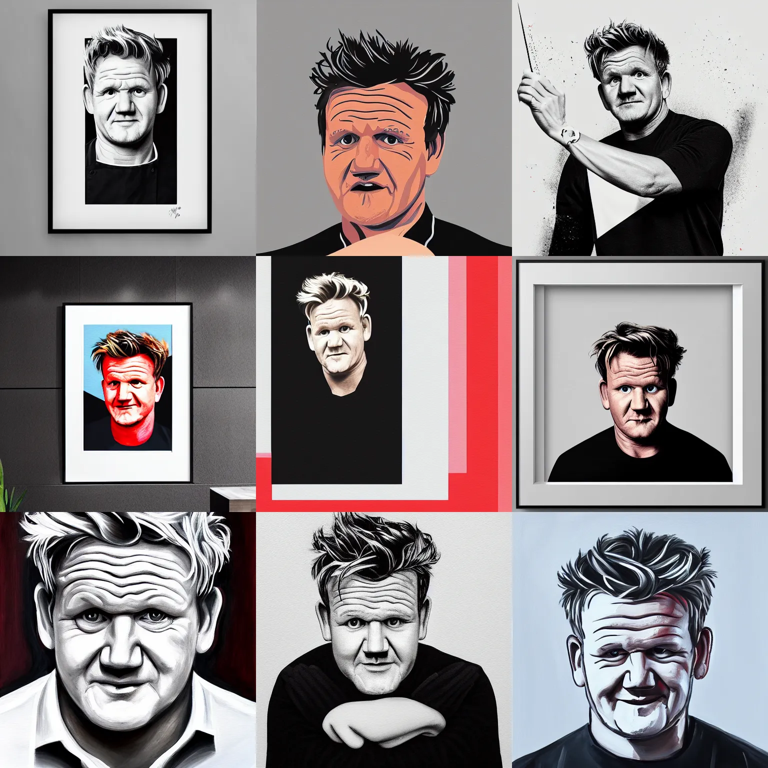 Prompt: a painting of gordon ramsay on a white wall, an ultrafine detailed painting, behance contest winner, geometric abstract art, angular