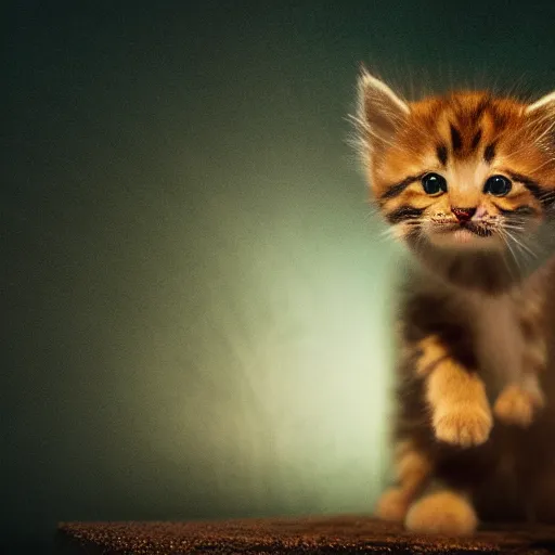 Image similar to full body pose, hyperrealistic photograph of kitten jedi, dim volumetric lighting, 8 k, octane beautifully detailed render, extremely hyper detailed, intricate, epic composition, cinematic lighting, masterpiece, trending on artstation, very very detailed, stunning, hdr, smooth, sharp focus, high resolution, award, winning photo, dslr, 5 0 mm
