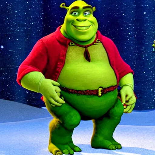 Image similar to shrek as seen in a claymation christmas special