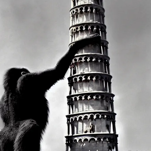 Image similar to king kong helps to straighten the tower of Pisa