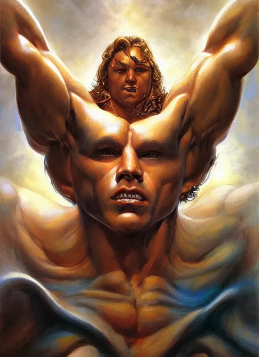 Image similar to a magical portrait of the god of strength, art by boris vallejo and greg danton and denys tsiperko, detailed, hyperrealism, artstation