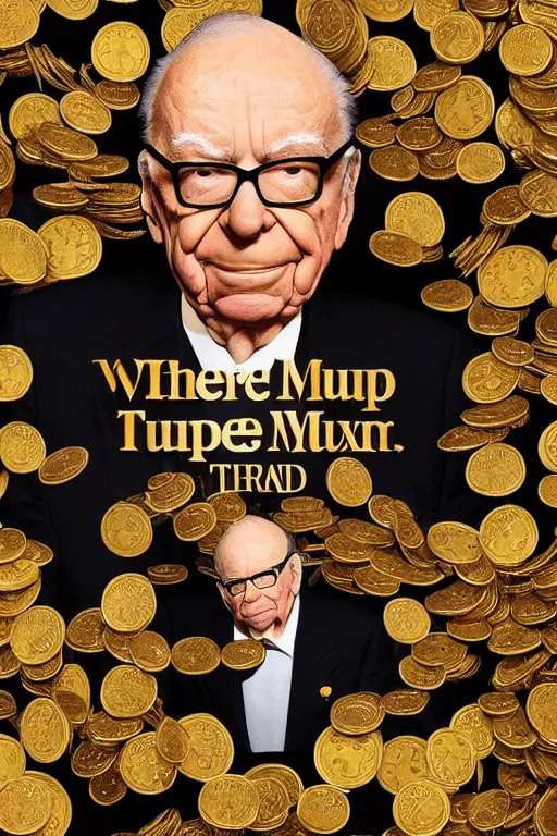 Prompt: !!! rupert murdoch!!! with!! many eyes!!, surrounded by gold coins, photorealistic, cinematic lighting, highly detailed, very intricate, by henry selick