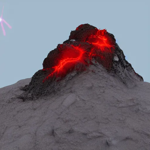 Image similar to satanic mountain goats with glowing red eyes on a sheer obsidian cliffside with lavaflow, lava waterfalls, photorealistic landscape render, octane render, vray, beautiful, ambient occlusion, particle effects, light bloom, rtx