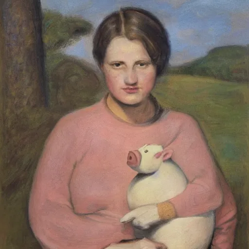 Prompt: portrait of female with piglet