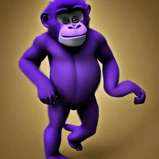 Image similar to a digital artwork of a purple fur gorilla wearing a black suit, trending on artstation