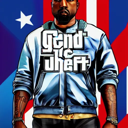 Image similar to illustration gta 5 artwork of kanye west, in the style of gta 5 loading screen, by stephen bliss