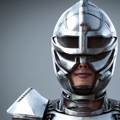 Prompt: a realistic detailed portrait of a warrior wearing a futuristic armor, photorealistic, octane render, cinema 4 d,