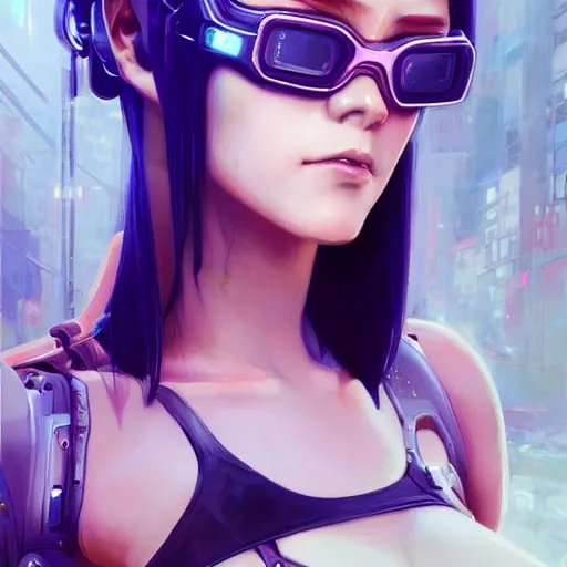 Image similar to A cyberpunk cyborg girl with big and cute eyes, fine-face, realistic shaded perfect face, fine details. not anime. Realistic shaded lighting poster by Ilya Kuvshinov katsuhiro, magali villeneuve, artgerm, Jeremy Lipkin and Michael Garmash, Rob Rey and Kentarõ Miura style, trending on art station