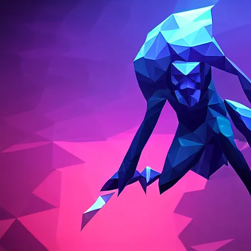 Prompt: low poly simple art of Nocturne splashart, league of legends nocturne, 8k resolution, high detail, ULTRA REALISTIC VFX, reflections, post processing