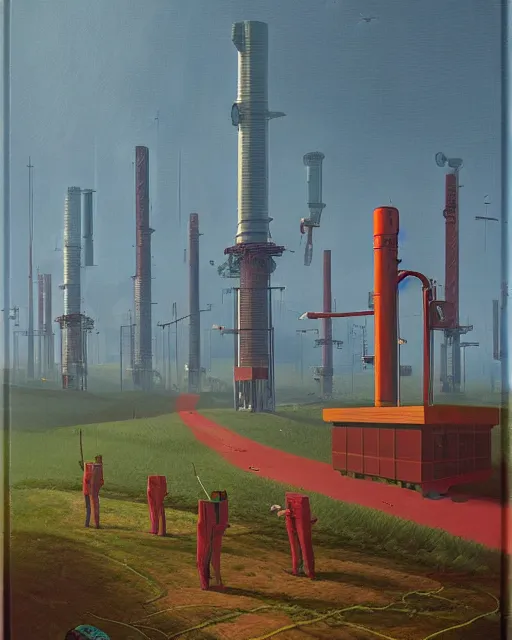 Image similar to corporate data theft by Simon Stålenhag and Grant Wood, oil on canvas