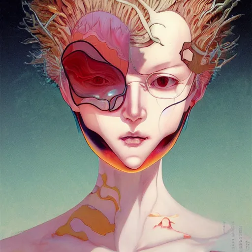 Image similar to prompt : wierd character portrait soft light painted by james jean and katsuhiro otomo and erik jones, inspired by evangeleon anime, smooth face feature, intricate oil painting, high detail illustration, sharp high detail, manga and anime 1 9 9 9