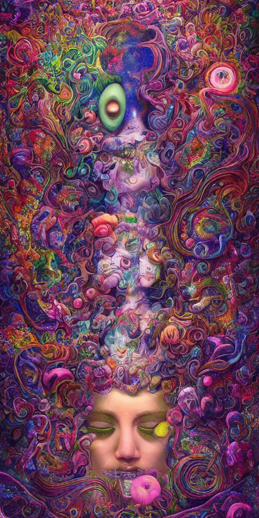 Image similar to a beautiful acrylic painting of deep psychedelia portraying universal consciousness of the infinite by hanna yata, geenss archenti flores, ben ridgway, digital art, ambient occlusion, redshift render,