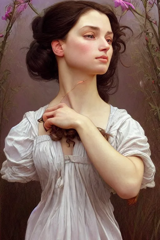 Image similar to beautiful portrait of a woman, similar to'the milkmaid ', beautiful woman, symmetry, perspective, portrait, anime!!, fantasy, ultra detailed, elegant, intricate, dynamic lighting, hyperrealism, digital art, digital painting, artstation, wlop, sharp focus, illustration, art by artgerm and greg rutkowski and alphonse mucha, 8 k