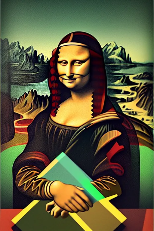 Prompt: cubist mona lisa cutout digital illustration cartoon colorful beeple