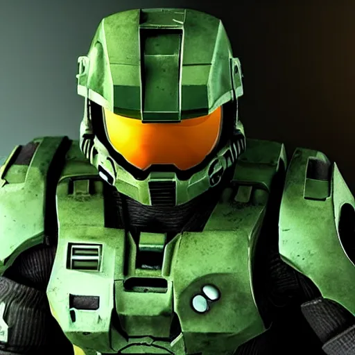 Image similar to Master Chief lamenting that he is unable to eat his Subway sandwich because it won't go through his helmet, sad, cool lighting, dynamic lighting, 3d rendered, game graphics, raytracing