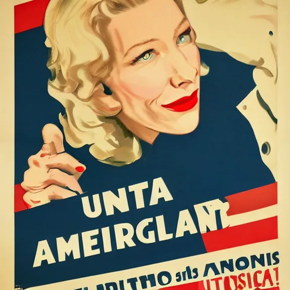 Image similar to american propaganda poster with cate blanchett , Ultra Detailed,