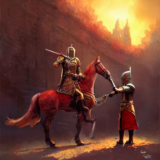 Prompt: a royal knight saluting his king by marc simonetti