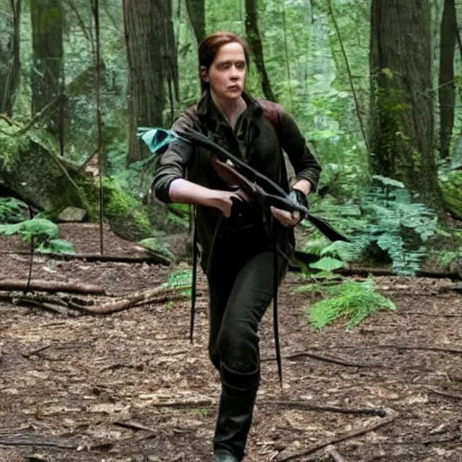 Image similar to movie still of Steve Buscemi as Katniss in The Hunger Games