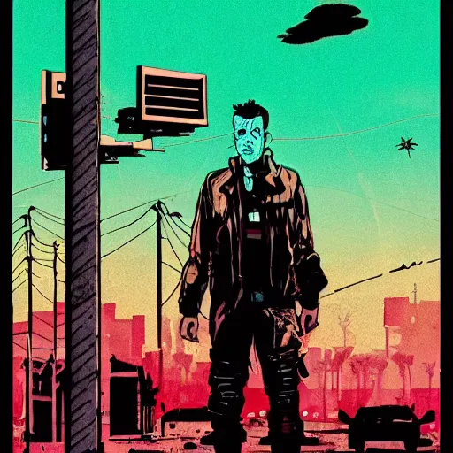 a colorful comic noir illustration of a mad max scene | Stable ...