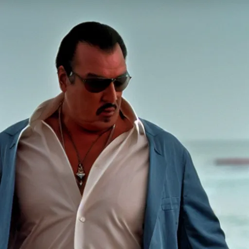 Image similar to steven seagal starring in miami vice, realistic stills from the tv series, gritty drama by michael mann