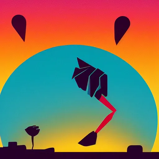 Image similar to early bird catches the worm, sunrise, illustrartive art by Tom Whalen,