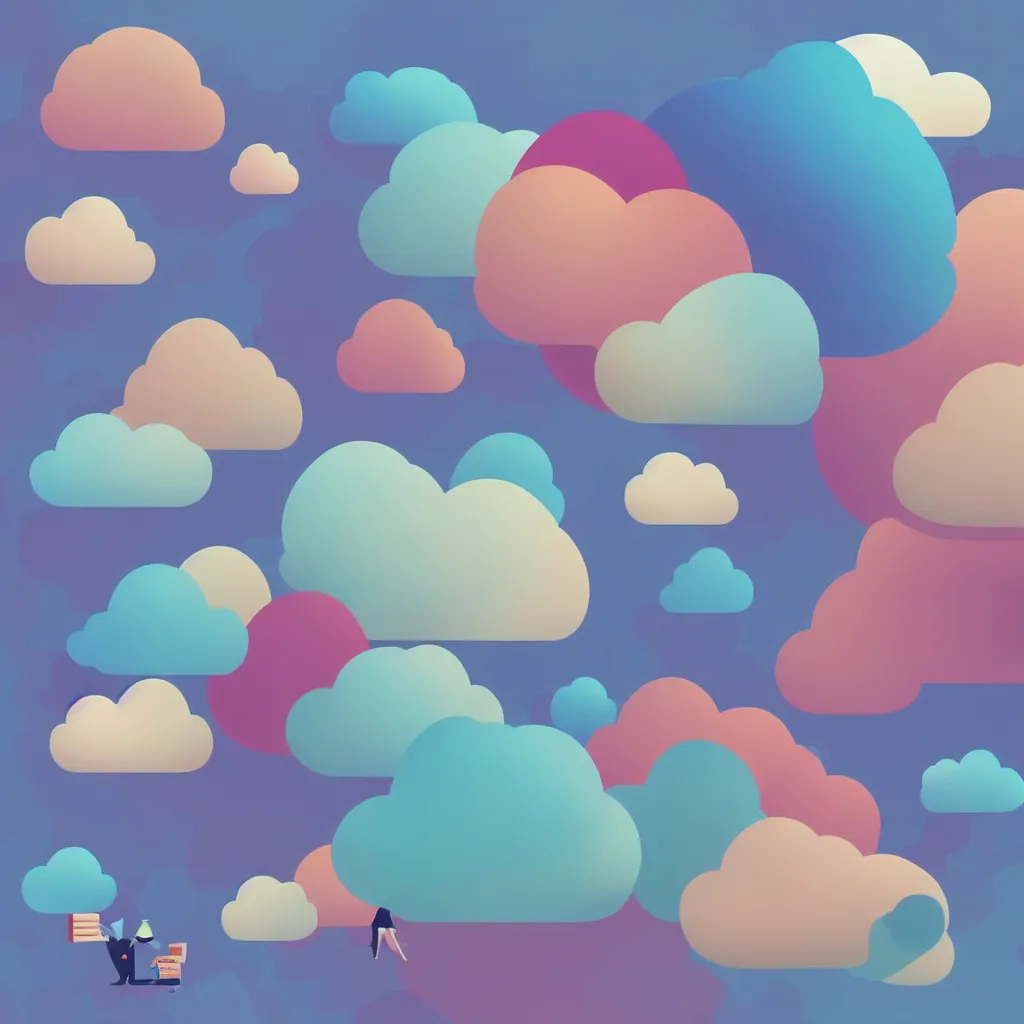 Image similar to a simple micro-service deployed to a public cloud, security, attack vector, trending on Artstation, painting by Jules Julien, Leslie David and Lisa Frank, muted colors with minimalism