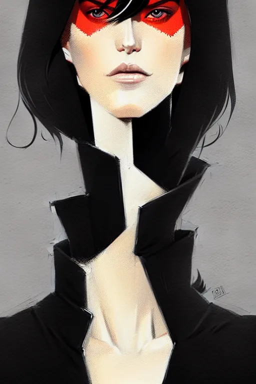 Prompt: a ultradetailed half body painting of a stylish woman in a black turtleneck by conrad roset, greg rutkowski and makoto shinkai trending on artstation