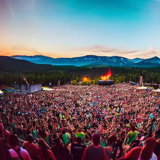 Prompt: a rock concert at a summer music festival in Colorado