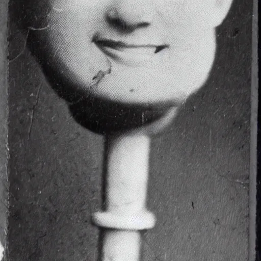 Image similar to an old worn photograph of a smiling disembodied face