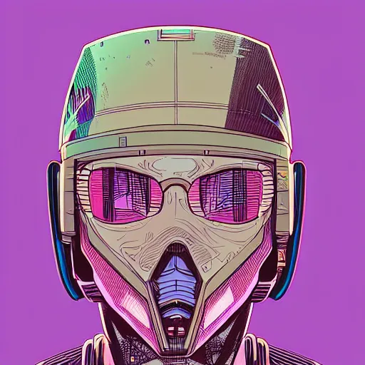 Image similar to “in the style of josan Gonzalez and jinx88 a young and suave cyberpunk teenager wearing a futuristic helmet, eyes still visible, highly detailed, y2k”