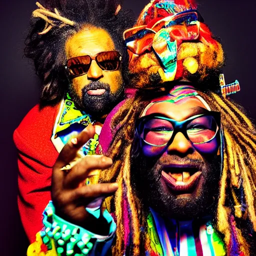 Prompt: george clinton and the p - funk, psychedelic award winning photography