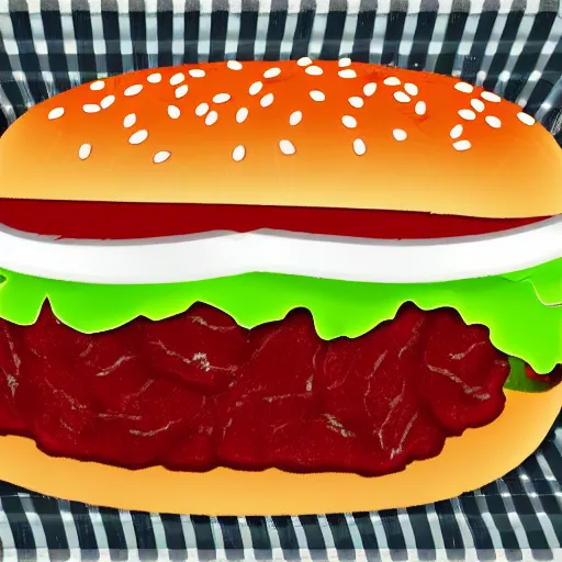 Prompt: hamburger made out of hotdog meat