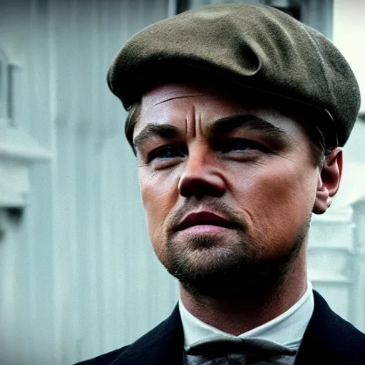 Image similar to Leonardo DiCaprio in Peaky Blinders very detail 4K quality super realistic