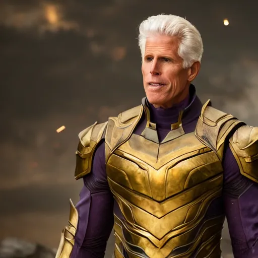 Prompt: ted danson, wearing thanos armour, hd 4k photo, cinematic lighting