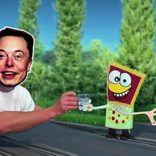 Prompt: Elon Musk and SpongeBob smoking weed ,4K, quality, realistic