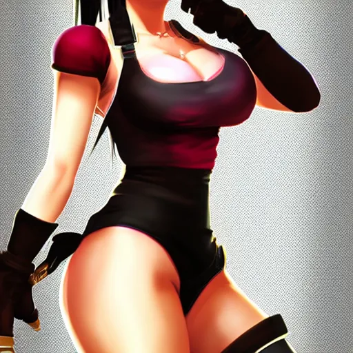 Image similar to digital art of tifa lockhart with pink eyes, trending on artstation