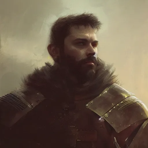 Image similar to Portrait of a middle aged knight with sideburns, no beard, detailed face, fantasy, highly detailed, cinematic lighting, digital art painting by greg rutkowski