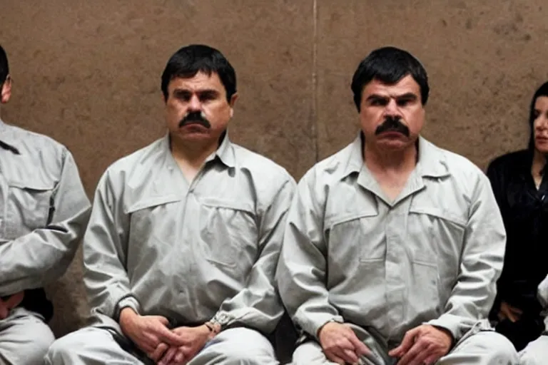 Image similar to el chapo is meditating with his 3 wives in the middle of a prison cell. he is a pimp. the female correctional officer has a crush on him.