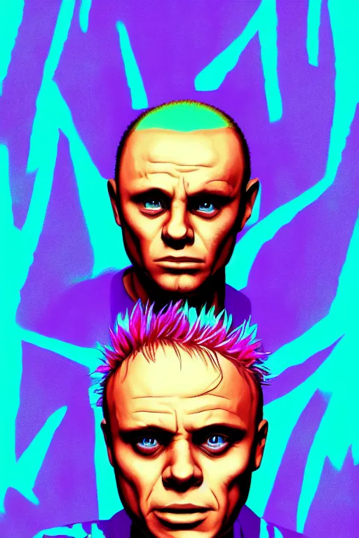 Image similar to the prodigy, keith flint, liam howlett, maxim, photorealistic faces, 4 k digital paint by studio ghibli hayao miyazaki. vivid colours, vaporwave lighting style, very sharp and detailed. trending on artstation and behance.