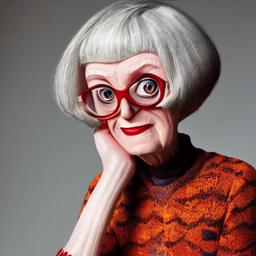 Image similar to candid portrait of Edna from pixar incredibles, highly detailed, editorial photography, sharp focus, by Annie Leibowitz